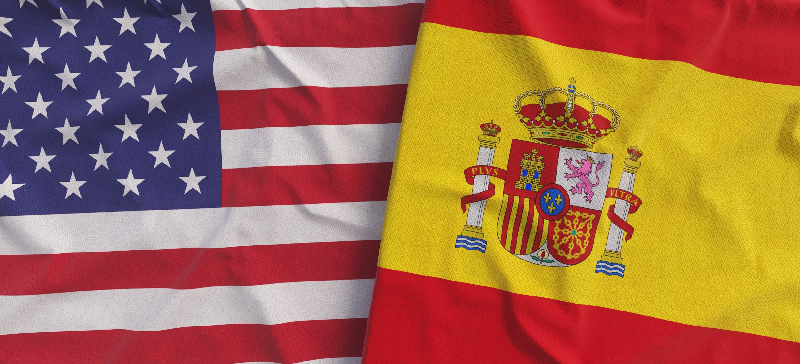 Flags,Of,The,Usa,And,Spain.,Linen,Flags,Close-up.,Flag